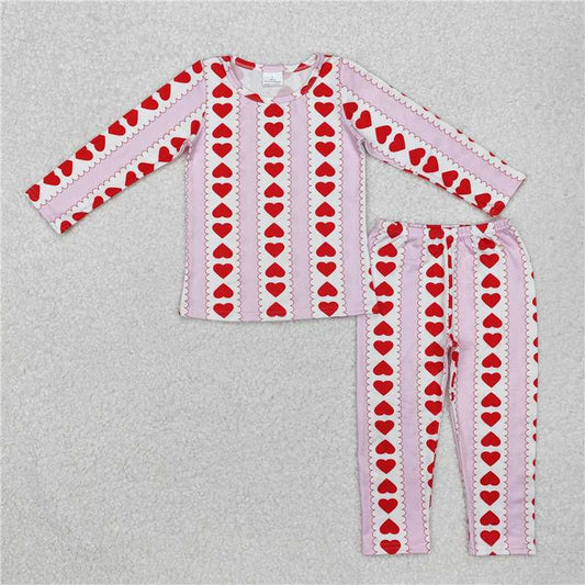 RTS NO MOQ Baby Girls Long Sleeve Outfits GLP2191 Valentines Stripes Heart Shirt Pants Pajamas Clothes Sets