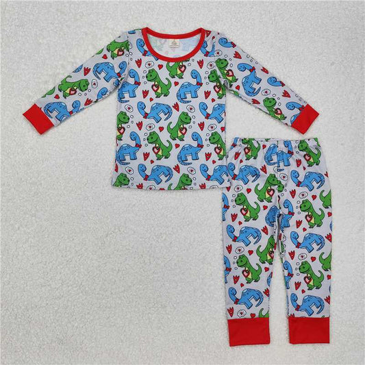 BLP0431 Baby Boys Dinosaurs Long Sleeves Top Pant Bamboo Pajamas Set