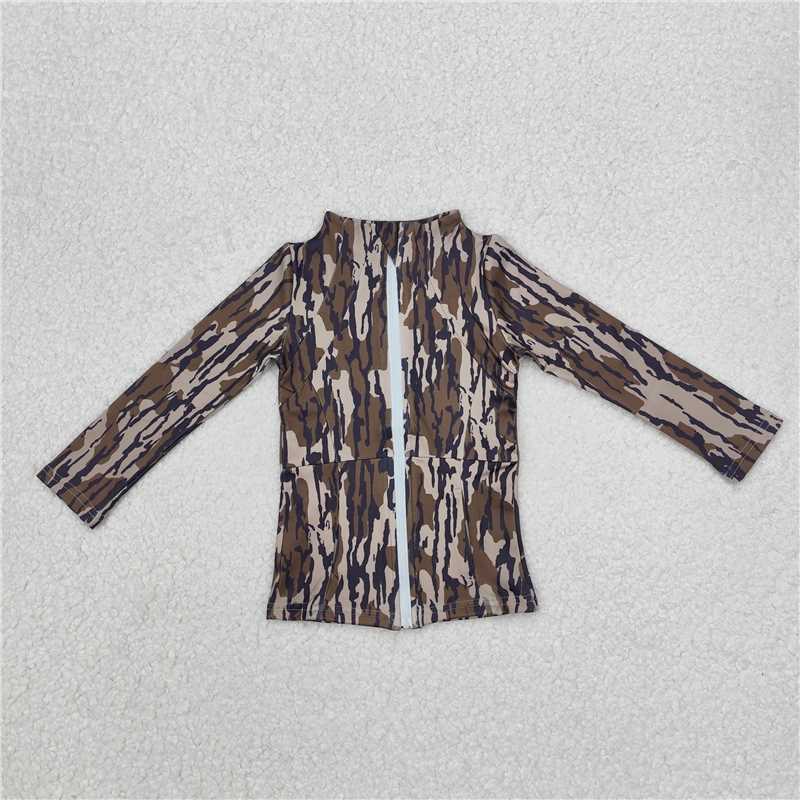 RTS NO MOQ Baby Girls Long Sleeve GT0850 Bottomland Camo Yoga Active Wear Zip Jackets Tops