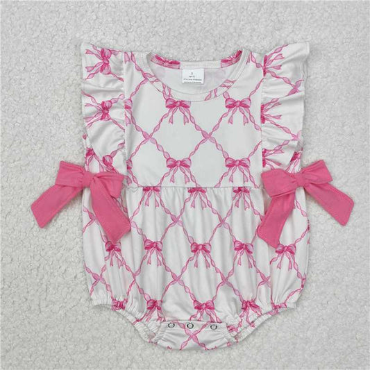 7.11 RTS NO MOQ Summer Baby Girls Bodysuit SR2269 Pink Bows Sleeveless Rompers
