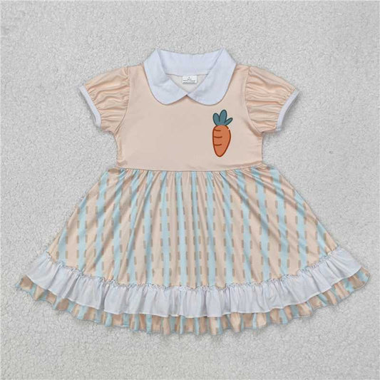 GSD1566 Baby Girls Easter Carrot Short Sleeve Knee Length Dresses