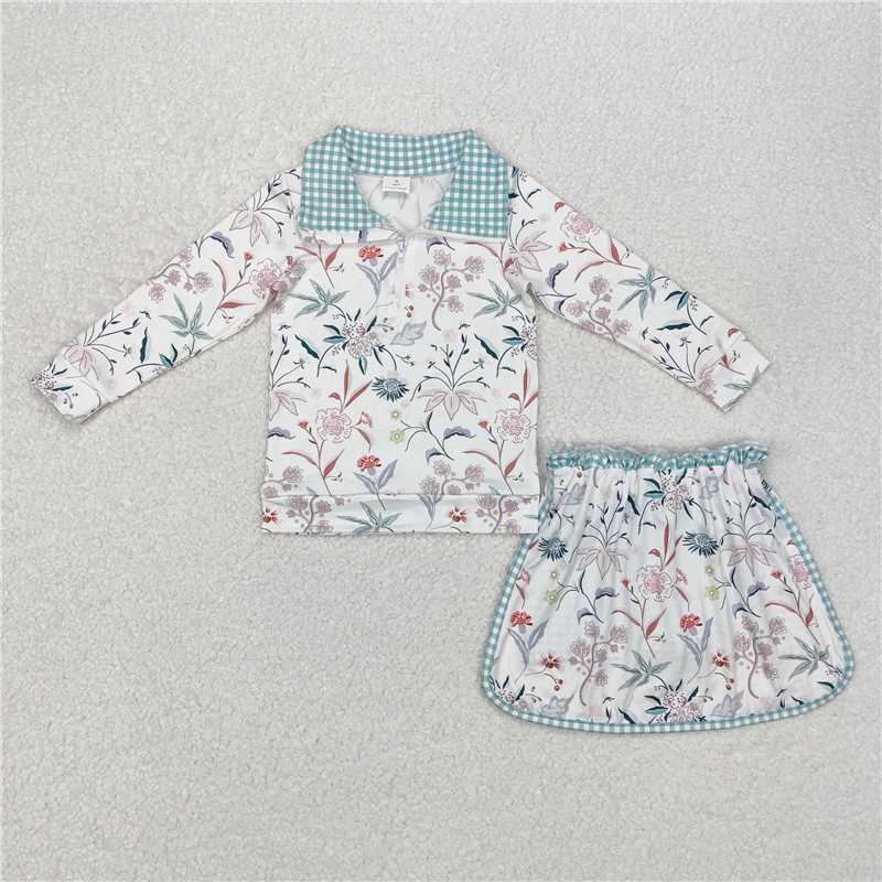 GLD0973 Baby Girls Flowers Pullovers Top Skort Clothes Sets