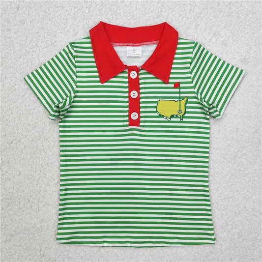 RTS NO MOQ Summer Baby Boys Shirt BT0890 Golf Green Stripes Short Sleeve Tee Shirts Tops