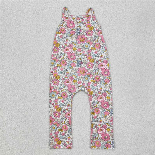 RTS NO MOQ Summer Baby Girls Bodysuit SR1982 Pink Flowers Straps Jumpsuits