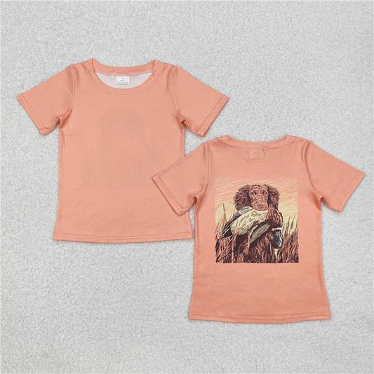 RTS NO MOQ Summer Baby Boys Shirt BT1084 Orange Dog Duck Hunting Tee Shirts Tops