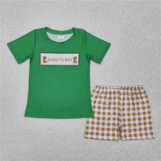 RTS NO MOQ Baby Boys kids Summer sets BSSO1131 Duck Green Short Sleeve Tan Shorts Set