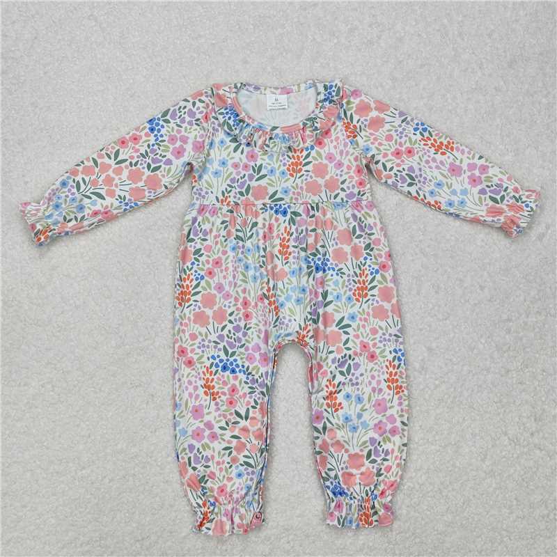 RTS NO MOQ Baby Girls Bodysuit LR2141 Spring Orange Flowers Ruffle Rompers