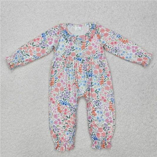 RTS NO MOQ Baby Girls Bodysuit LR2141 Spring Orange Flowers Ruffle Rompers