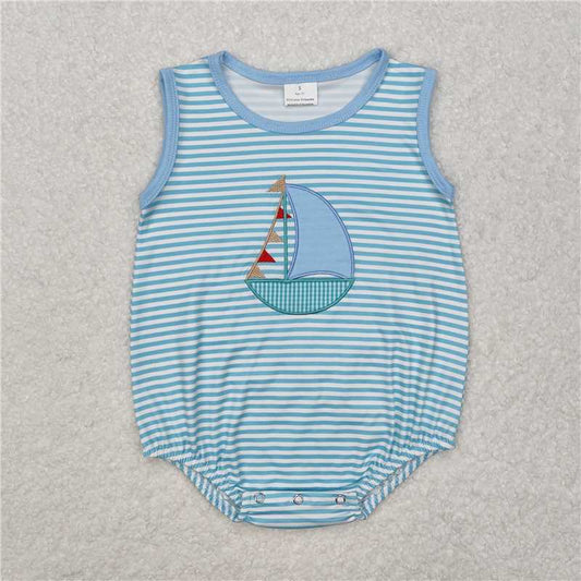 RTS NO MOQ Baby Boys Summer Bodysuit SR2276 Stripes Boat Sleeveless Rompers