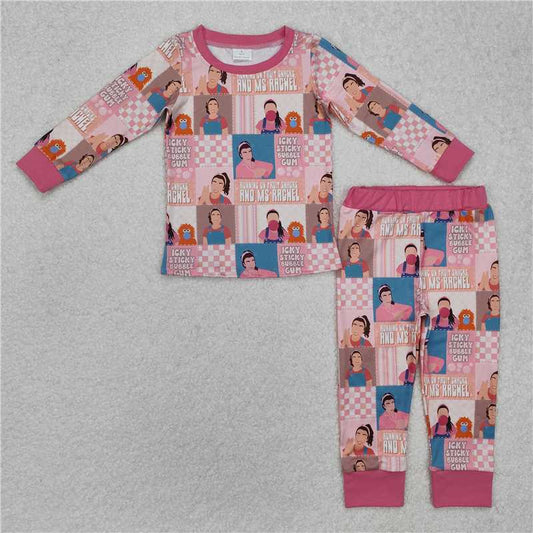 GLP2281 Baby Girls Teacher Pink Checkered Tops Pants Pajamas Clothes Sets