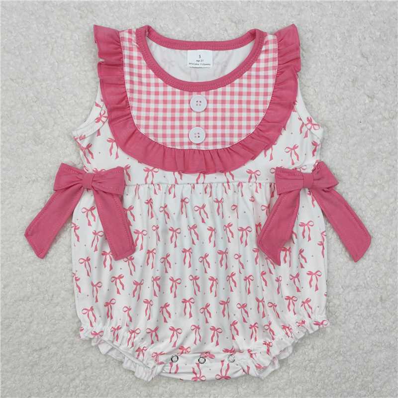 RTS NO MOQ Baby Girls Summer Bodysuit SR2294 Pinks Bows Bib Sleeveless Rompers