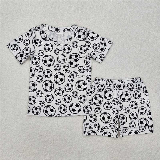 RTS NO MOQ Baby Boys kids Summer sets BSSO1008 Football Pocket White Short Sleeve Shorts Set