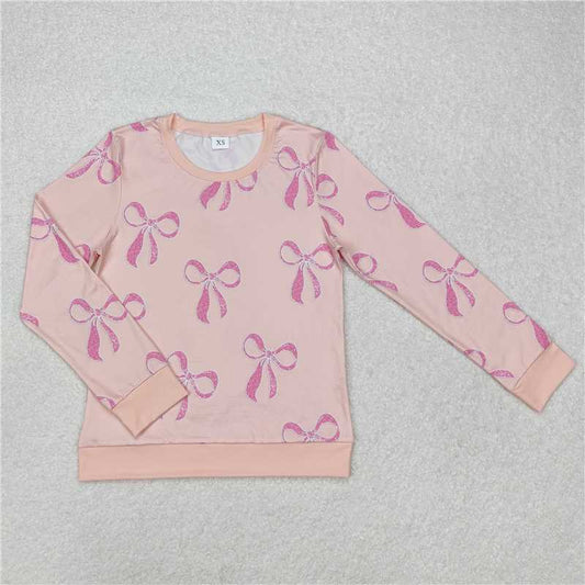 RTS NO MOQ Adult Women Long sleeve GT0878 Pink Bows Tee Shirts Tops
