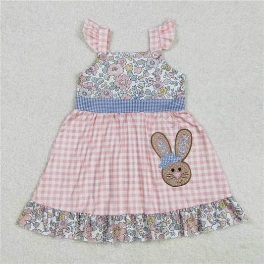 7.9 RTS NO MOQ Summer Baby Girls Dresses GSD0593 Easter Rabbits Floral Ruffle Knee Length Dresses