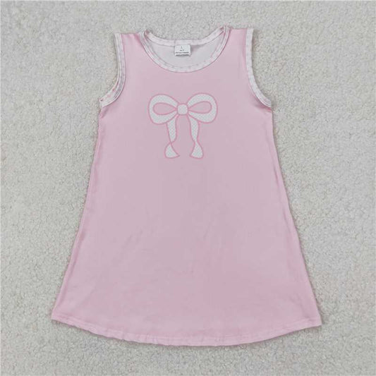 RTS NO MOQ Summer Baby Girls Dresses GSD2157 Pink Bows Print Sleeveless Knee Length Dresses
