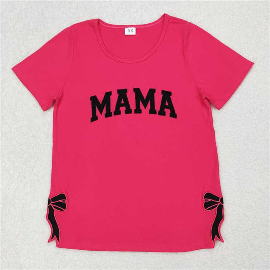 RTS NO MOQ Adult Women Summer Tops GT0919 Embroidery Mama Bows Short Sleeve Tee Shirts