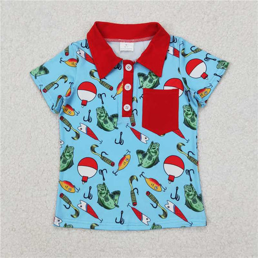 RTS NO MOQ Summer Baby Boys Shirt BT1172 Fishing Float Buttons Pocket Short Sleeve Tee Shirts Tops