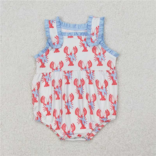 RTS NO MOQ Baby Girls Summer Bodysuit SR2710 Sleeveless Crawfish Ruffle Bows Straps Rompers