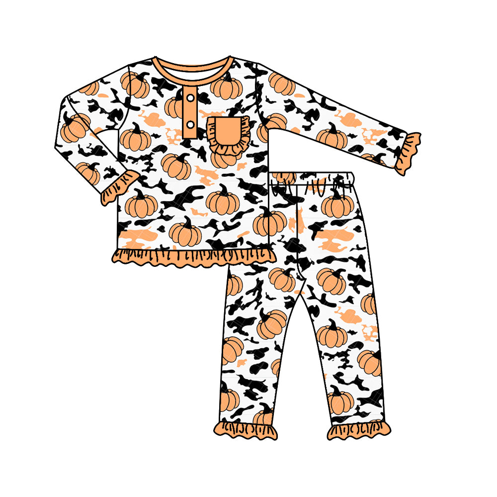 MOQ:5 Pumpkin Girls long Sleeve Wholesale Boutique Kid Clothing Set