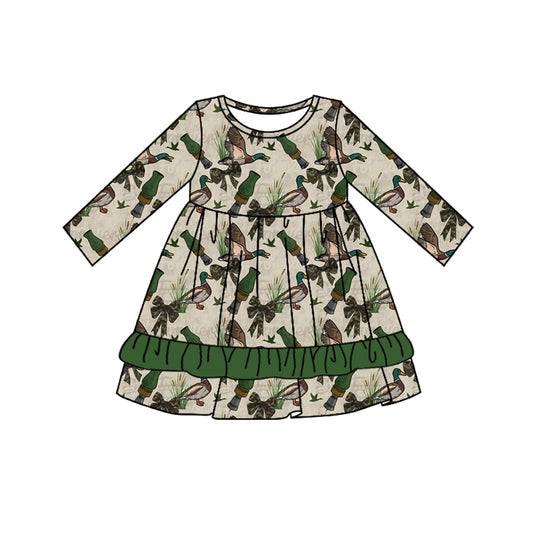 MOQ:5 Duck Cute Girls Long Sleeve Wholesale Boutique Kid Clothing Kid Dresses