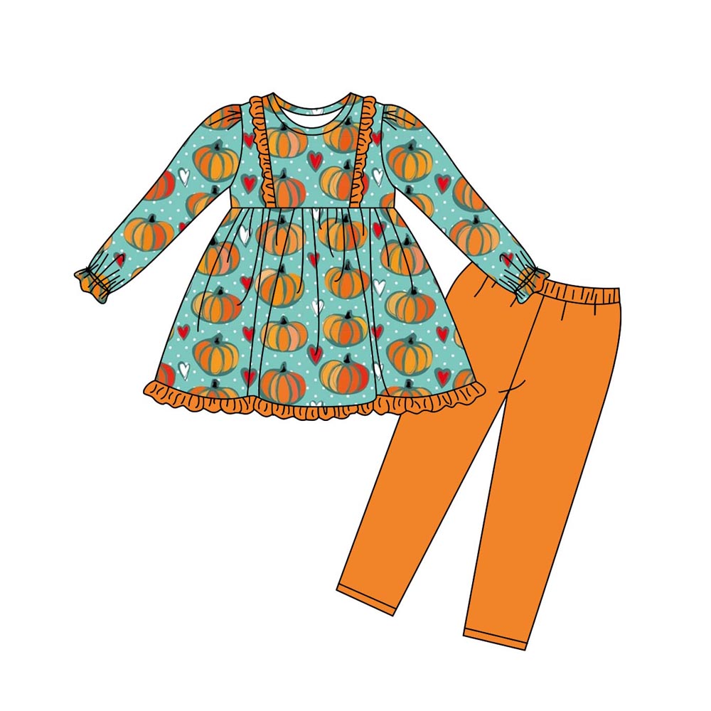 MOQ:5 pumpkin long Sleeve Wholesale Boutique Kid Clothing Set