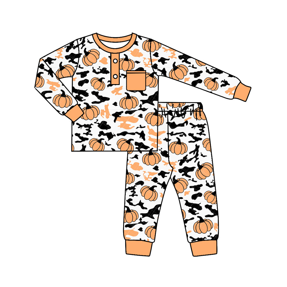 MOQ:5 Pumpkin boys long Sleeve Wholesale Boutique Kid Clothing Set