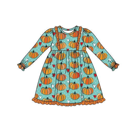 MOQ:5  Pumpkin Girl Long Sleeve Wholesale Boutique Kid Clothing Kid Dresses