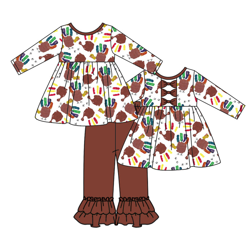 MOQ:5 Brown Color Children Long Sleeve Wholesale Boutique Kid Clothes Sets