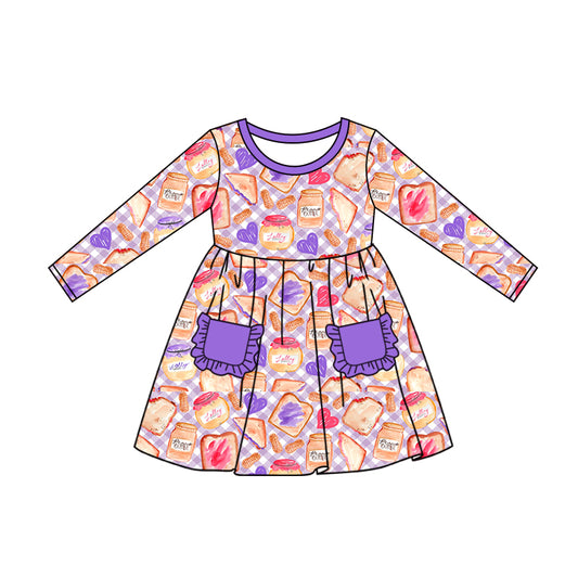 MOQ:5 Purple Girl Long Sleeve Wholesale Boutique Kid Clothing Kid Dresses