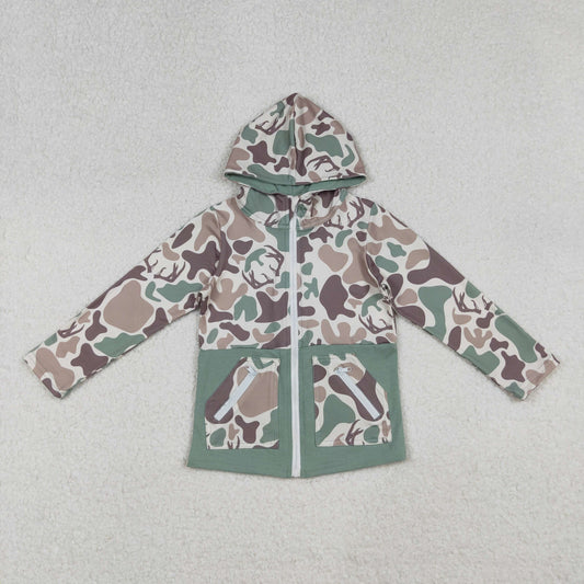 RTS Baby Boy Long Sleeves Deer Camo Zipper Pockets Hoodie Cardigan Shirt Tops