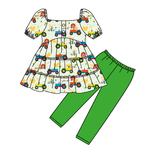 MOQ:5 Green Girls long Sleeve Wholesale Boutique Kid Clothing Set