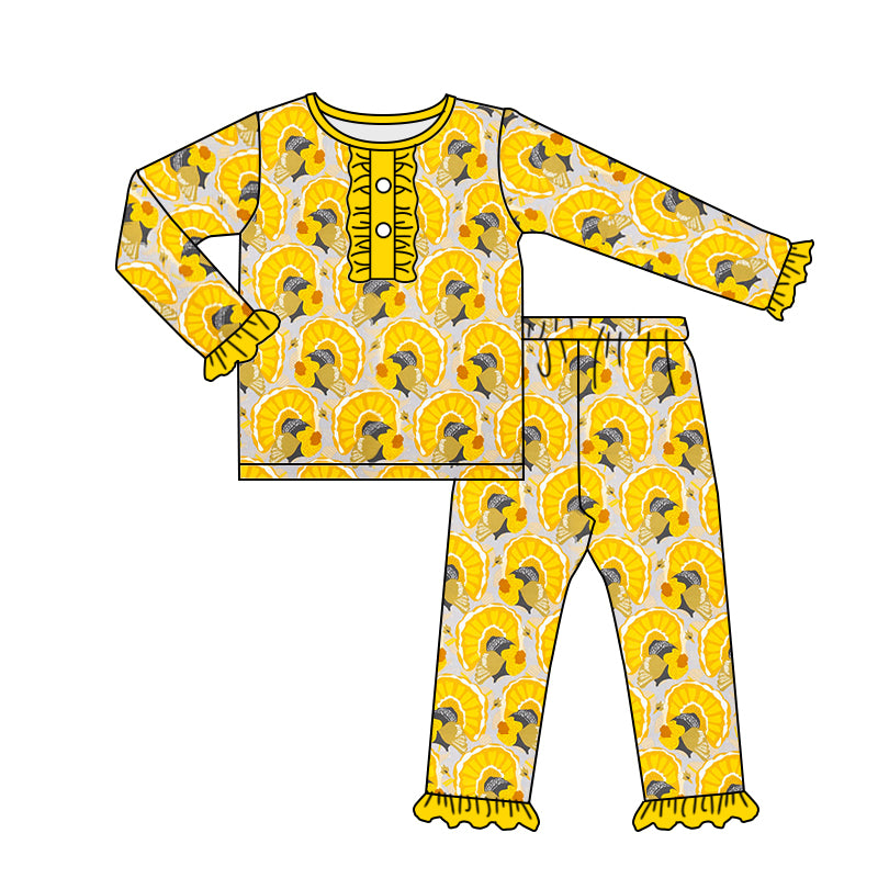 MOQ:5  Yellow Children Long Sleeve Wholesale Boutique Kid Clothes Sets