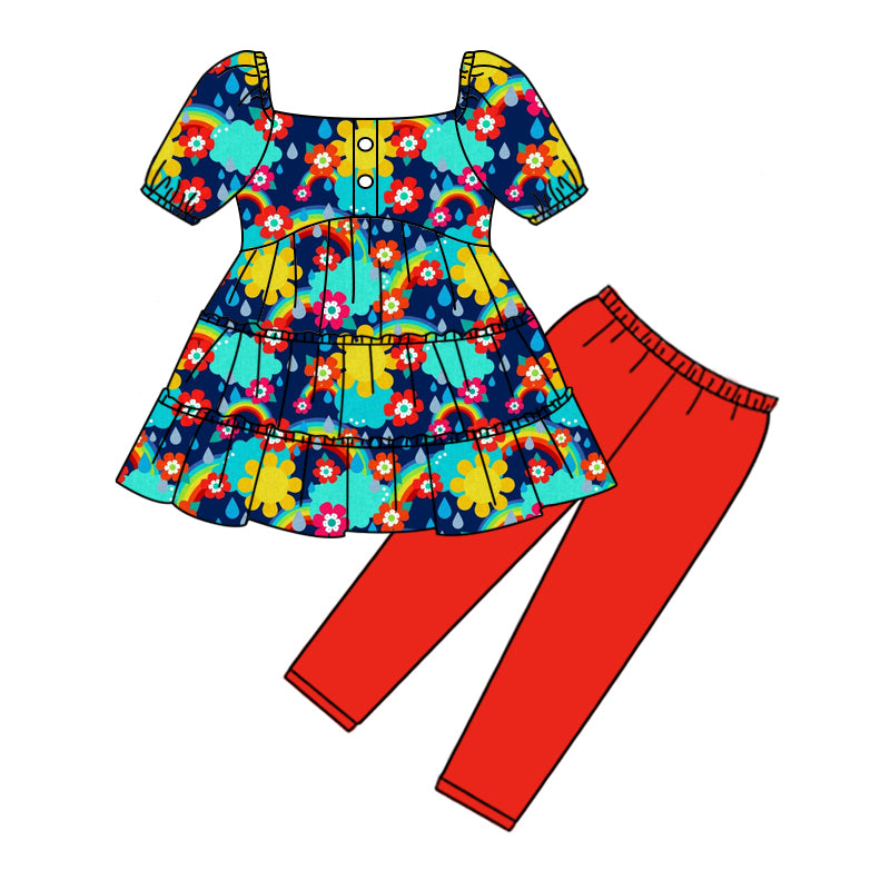 MOQ:5 Red Girls long Sleeve Wholesale Boutique Kid Clothing Set