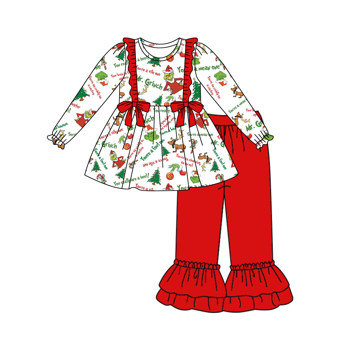 MOQ:5 red long Sleeve Wholesale Boutique Kid Clothing Set