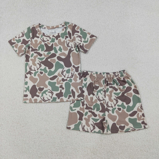 RTS Toddler Kids Short Sleeves Deer Camo Shirt Shorts Hunting Pajamas Set