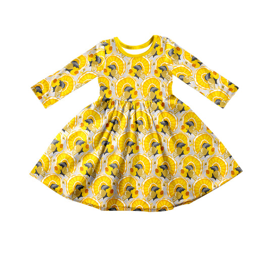 MOQ:5  Yellow Girl Long Sleeve Wholesale Boutique Kid Clothing Kid Dresses