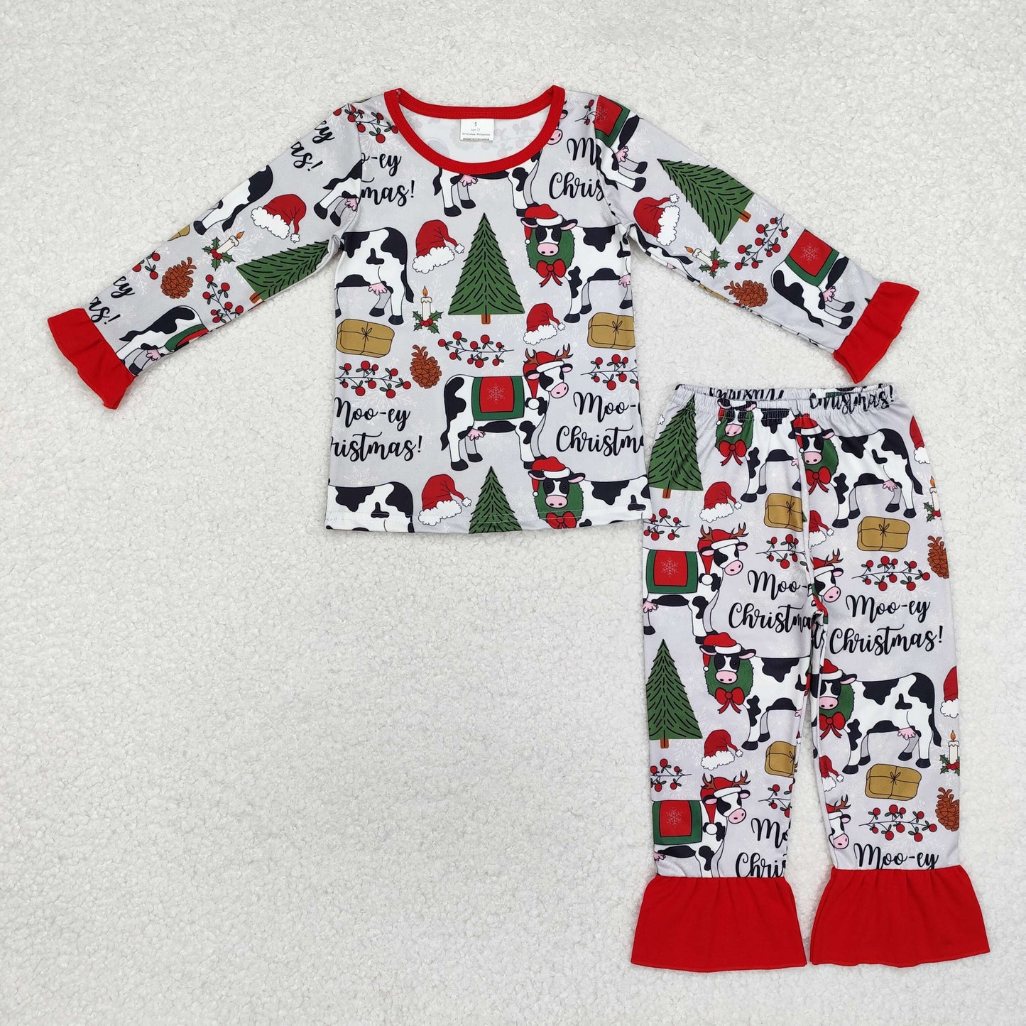 GLP1243 Baby Girls Christmas Cows Tops Pants Pajamas Clothes Sets