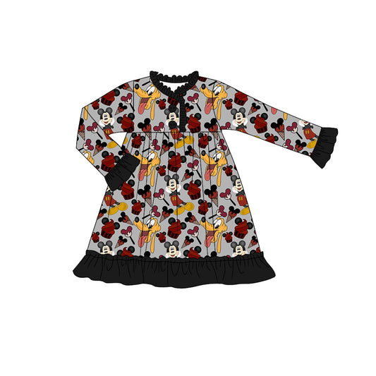 MOQ:5 Black Girl Long Sleeve Wholesale Boutique Kid Clothing Kid Dresses