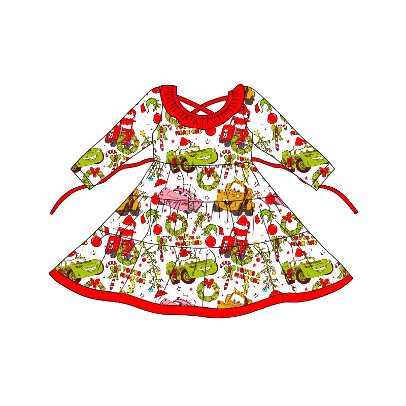 MOQ:5  Red Cute Girls Long Sleeve Wholesale Boutique Kid Clothing Kid Dresses