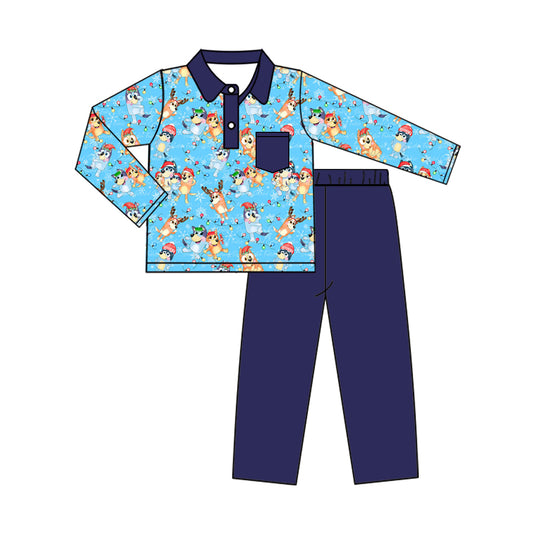 MOQ:5  Blue Boys Long Sleeve Wholesale Boutique Kid Clothing