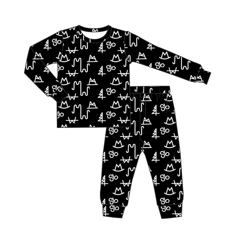 MOQ:5 Cute Black Pajamas long Sleeve Wholesale Boutique Kid Clothing