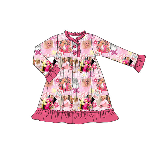 MOQ:5  Pink Singer Girl Long Sleeve Wholesale Boutique Kid Clothing Kid Dresses