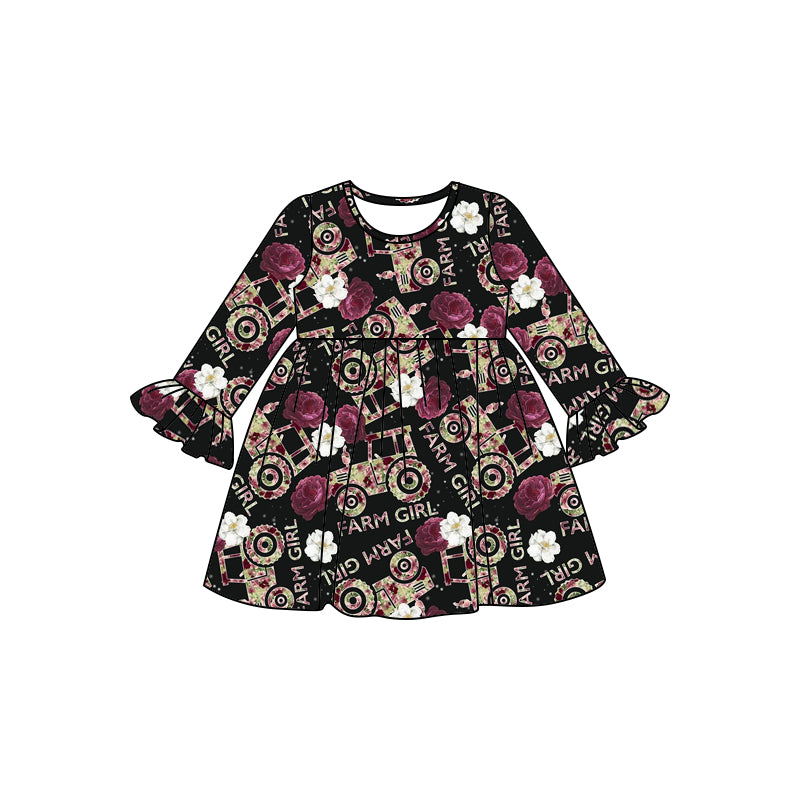 MOQ:5 Black Girls Long Sleeve Wholesale Boutique Kid Clothing Kid Dresses