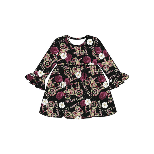 MOQ:5 Black Girls Long Sleeve Wholesale Boutique Kid Clothing Kid Dresses