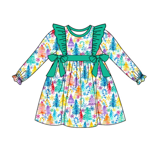 MOQ:5  Green Girl Long Sleeve Wholesale Boutique Kid Clothing Kid Dresses