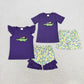 5.14 RTS NO MOQ Summer Sibling Baby Girls Boys Mardi Gras Crocodile Purple Shirt Shorts Outfits Clothing Sets