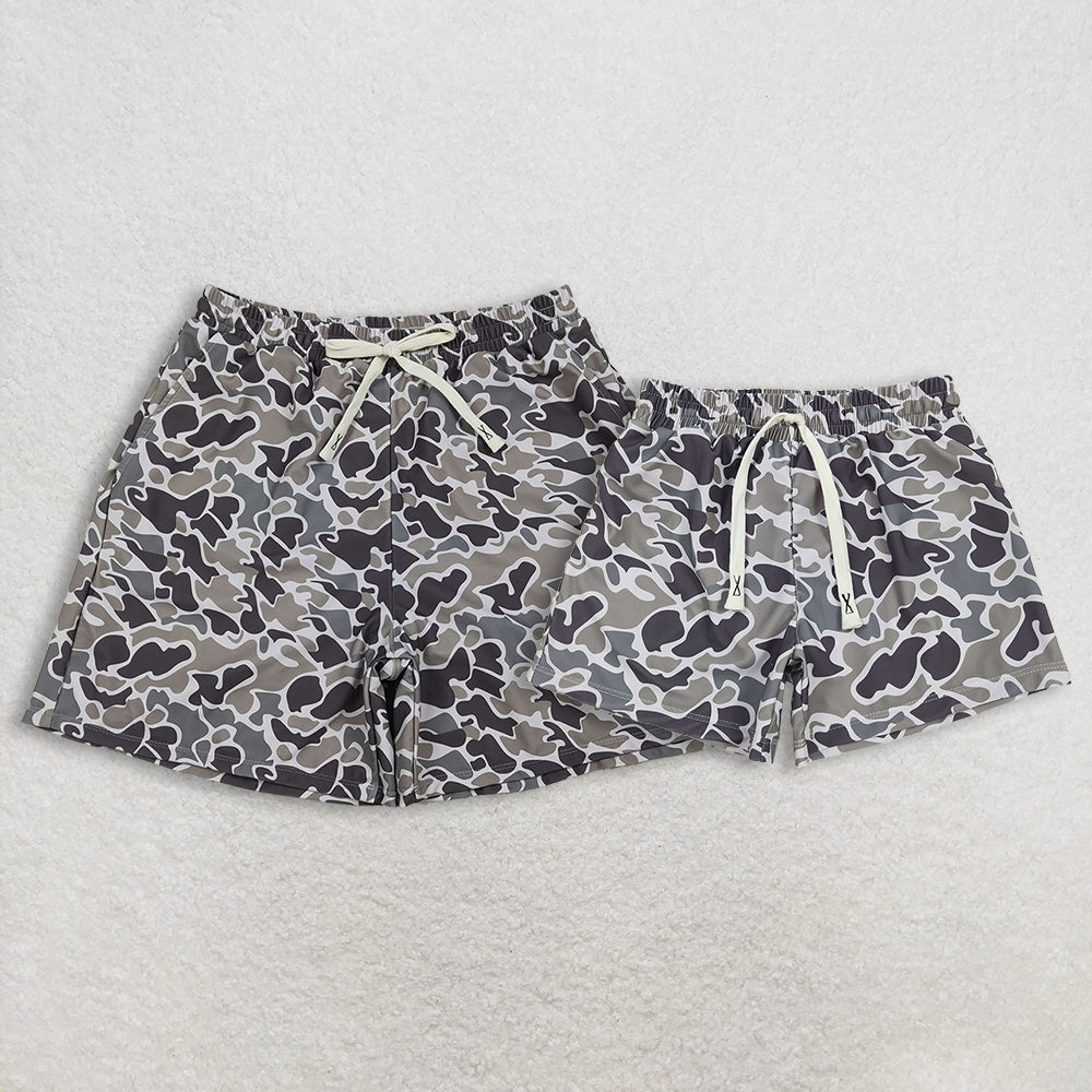 Sibling Baby Boy Adult Swim Trunks Dark Grey Camo Hunting Pocket Shorts Daddy and Me Swimsuit Swimwear