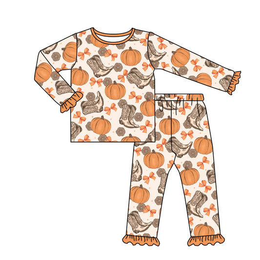 MOQ:5 Orange Fall Winter Long Sleeve Wholesale Boutique Kid Clothes Sets