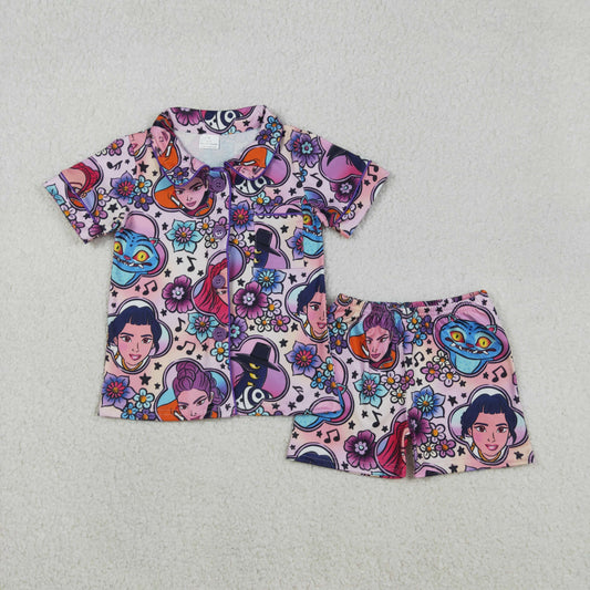 RTS Baby Girls Flower Music Character Pocket Buttons Shirt Shorts Pajamas Set