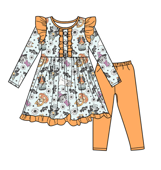 MOQ:5 Orange Long Sleeve Wholesale Boutique Kid Clothing